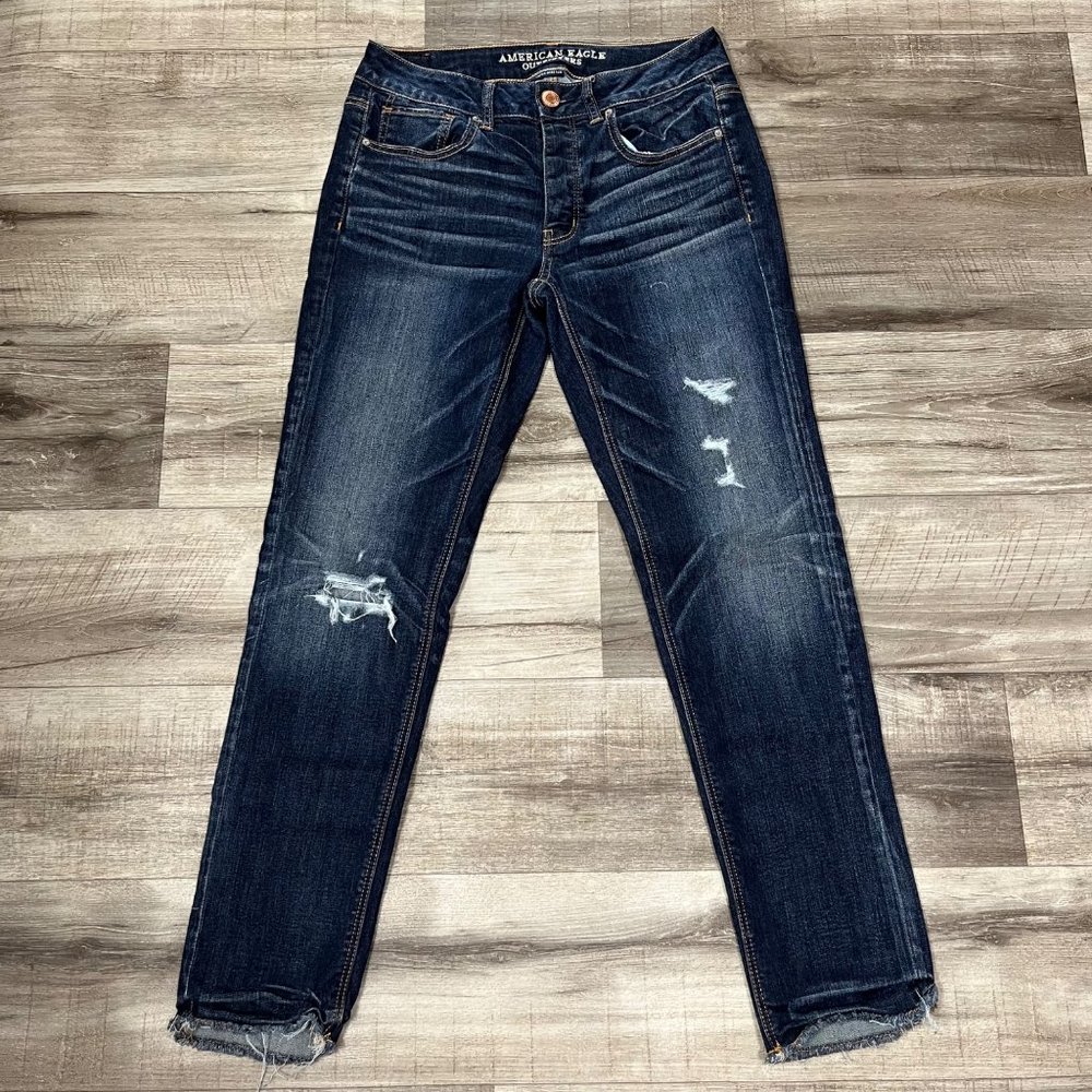 American Eagle Mid Rise Distressed Tomgirl Denim Jeans Blue Women’s Size 0